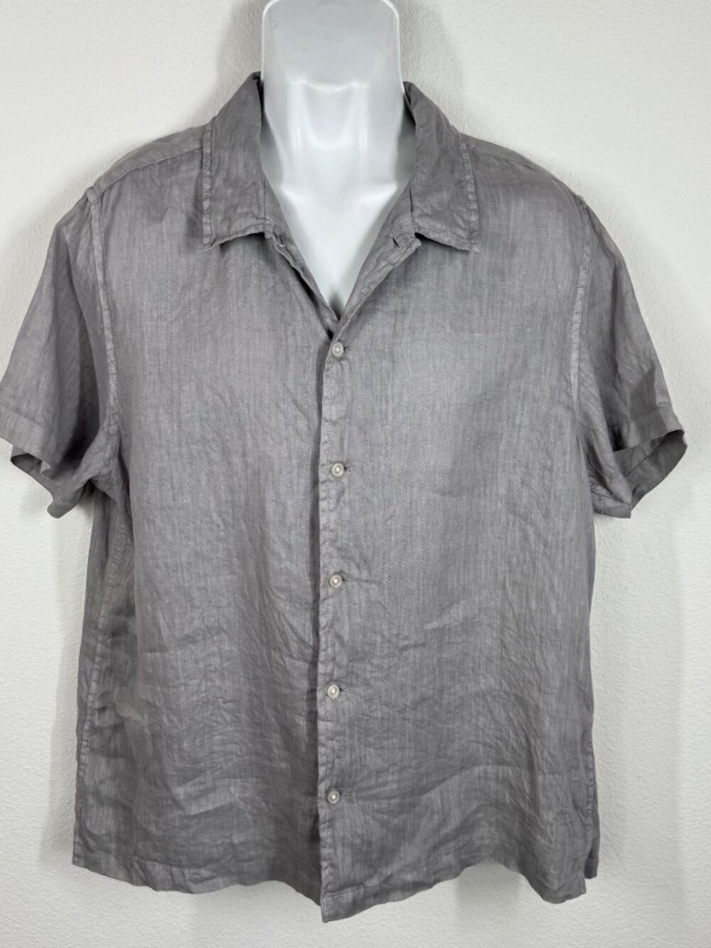 Current/Elliott Mens Shirt Gray Linen Short Sleeve Sz L